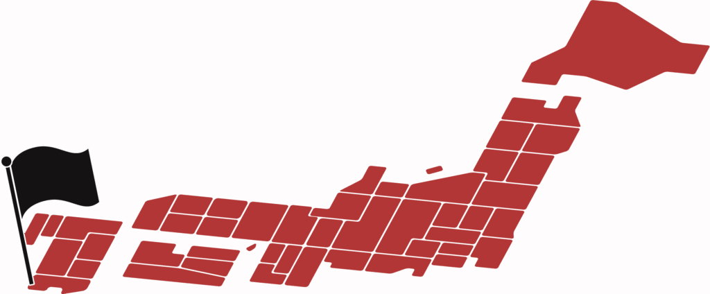 鹿児島県南さつま市に旗が刺さった日本地図
